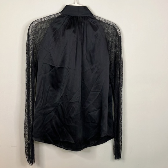 Jonathan Simkhai black silk faux wrap top with lace sleeves - Picture 3 of 12